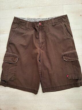 Quiksilver Waterman Men's Cargo Shorts Brown Red Button Size 32